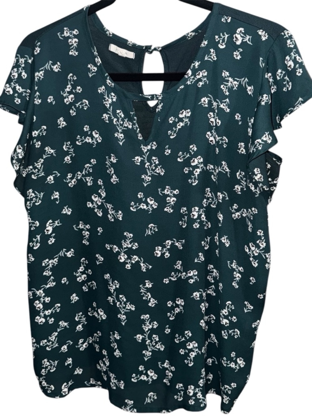 Maurices Dark Teal Floral Short Sleeve Keyhole Blouse